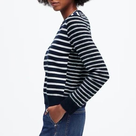 NWT Madewell Mixed-Yarn Cotton Alpaca Striped Sweater In Navy Cream Size XXL - Picture 2 of 11